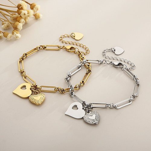 Pulseras De Acero De Titanio Con Incrustaciones De Chapado De Acero Inoxidable En Forma De Corazón De Moda 1 Pieza