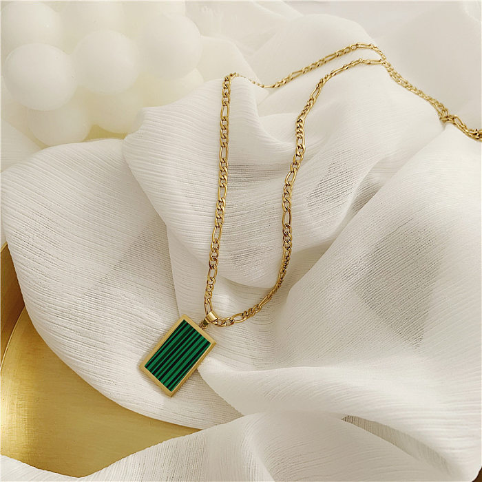 Retro Square Oval Flower Stainless Steel  Plating Inlay Artificial Gemstones Zircon 18K Gold Plated Pendant Necklace