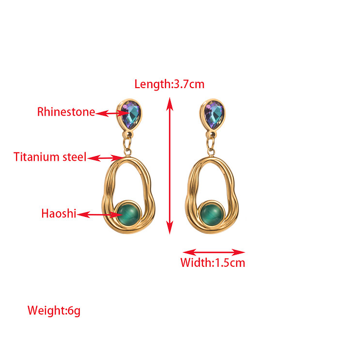 1 paire de boucles d'oreilles élégantes en forme de cœur, incrustation d'oeil en acier inoxydable, strass Turquoise, perle plaquée or