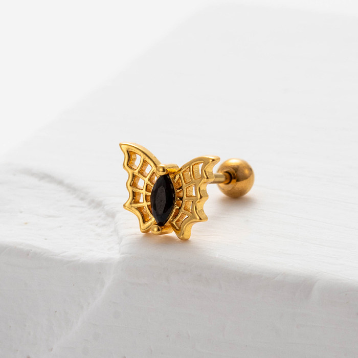 Pendientes de cartílago chapados en oro de 1K con incrustaciones de mariposa en forma de corazón geométrico Retro, 18 pieza