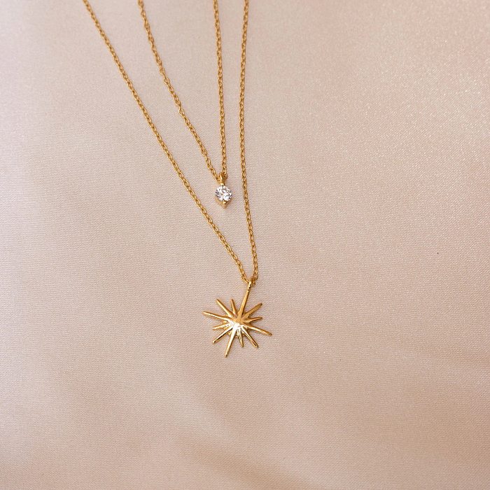 1 Piece Simple Style Star Stainless Steel Inlay Zircon Layered Necklaces