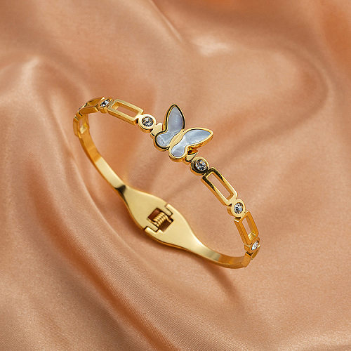 Moda borboleta titânio chapeamento de aço zircão pulseira 1 peça