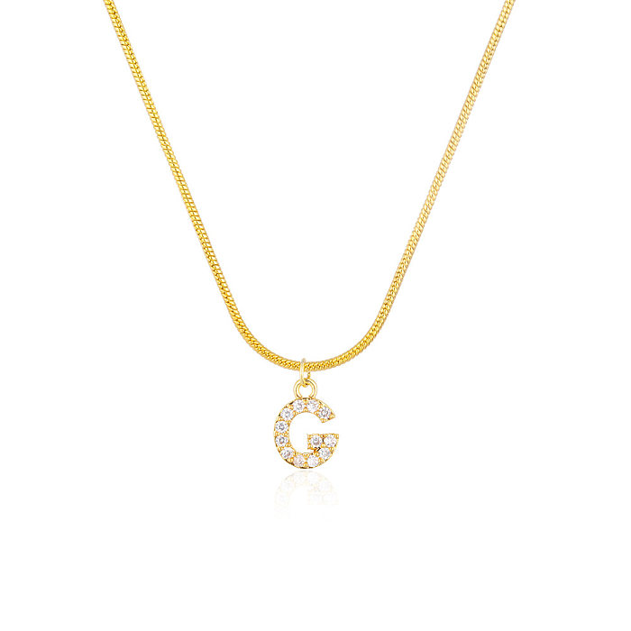 Classic Style Letter Stainless Steel 14K Gold Plated Zircon Pendant Necklace In Bulk