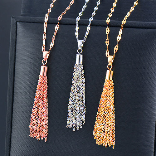 Ethnic Style Tassel Stainless Steel Inlaid Gold Pendant Necklace 1 Piece