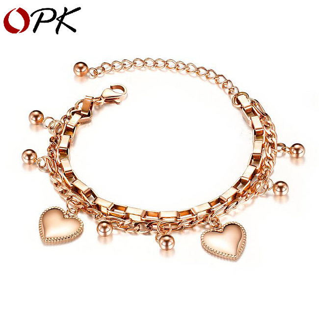 Bracelet multicouche en acier inoxydable, perle ronde, amour, titane, bijoux pour dames, vente en gros, nouvelle mode