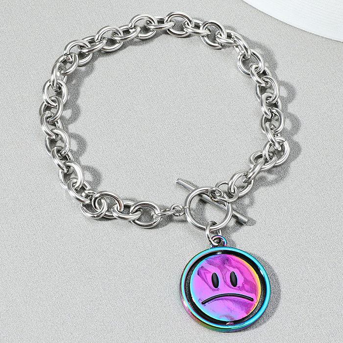 Hip-hop Colorful Double-sided Face Pendant Smiley Stainless Steel Bracelet Necklace