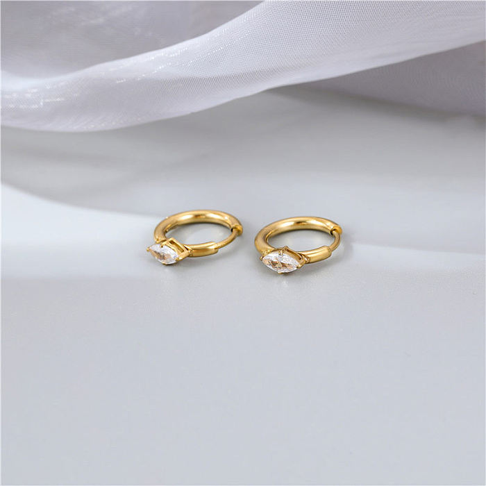 Fashion Round Stainless Steel Plating Inlay Artificial Gemstones Hoop Earrings 1 Pair