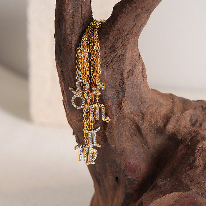 Collier pendentif plaqué or et Zircon avec incrustation de placage en acier inoxydable Constellation de Style Simple