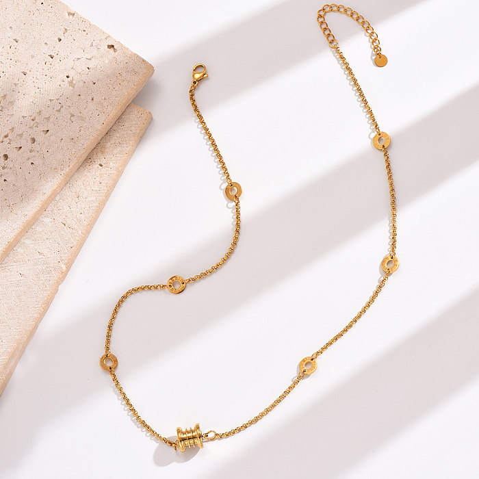Collar redondo chapado en oro de 14 quilates con revestimiento de acero inoxidable redondo de estilo simple y elegante