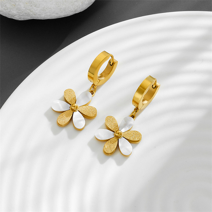 1 par de brincos retrô simples estilo flor chapeados em aço inoxidável banhados a ouro