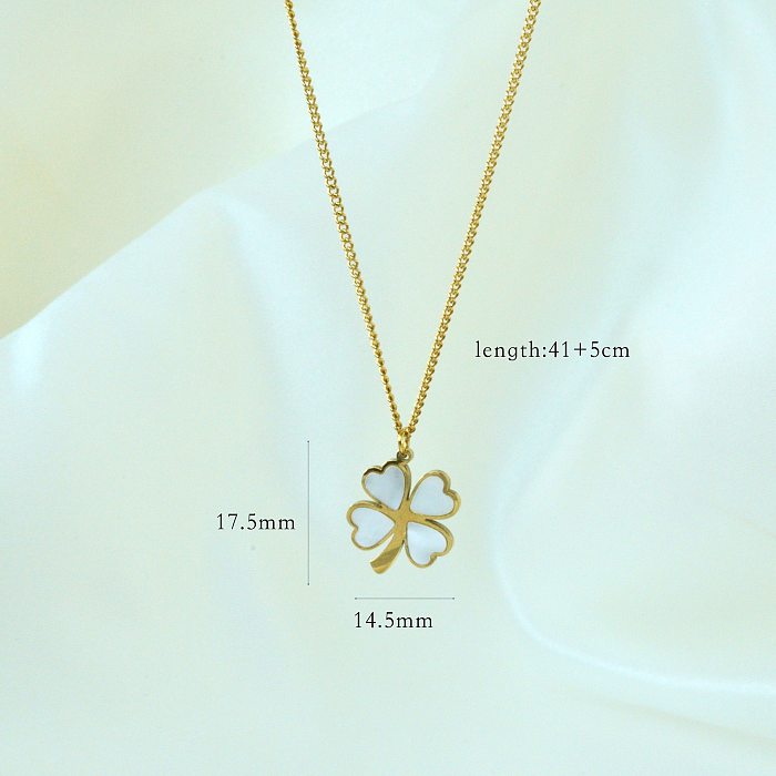 INS Style Geometric Stainless Steel Inlay Shell 14K Gold Plated Pendant Necklace