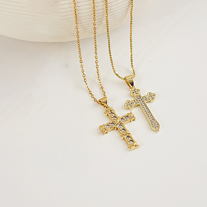 Halskette mit Retro-Kreuz-Anhänger aus Edelstahl mit Inlay und künstlichen Edelsteinen