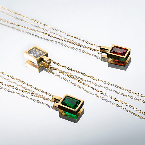 Luxury French Square Color Zirconium Stainless Steel Necklace Clavicle Chain