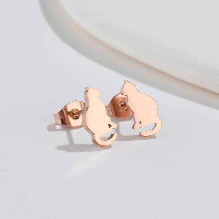 Fashion Cat Stainless Steel Plating Ear Studs 1 Pair