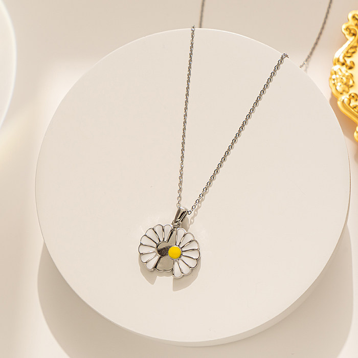 Simple Style Daisy Stainless Steel  Plating Inlay Zircon 18K Gold Plated Pendant Necklace