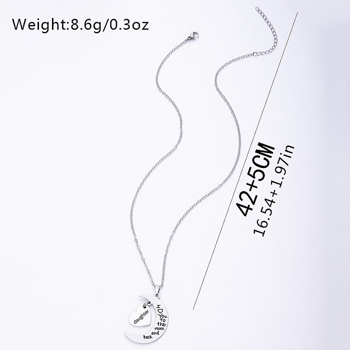 Simple Style Letter Moon Heart Shape Stainless Steel  Carving Pendant Necklace
