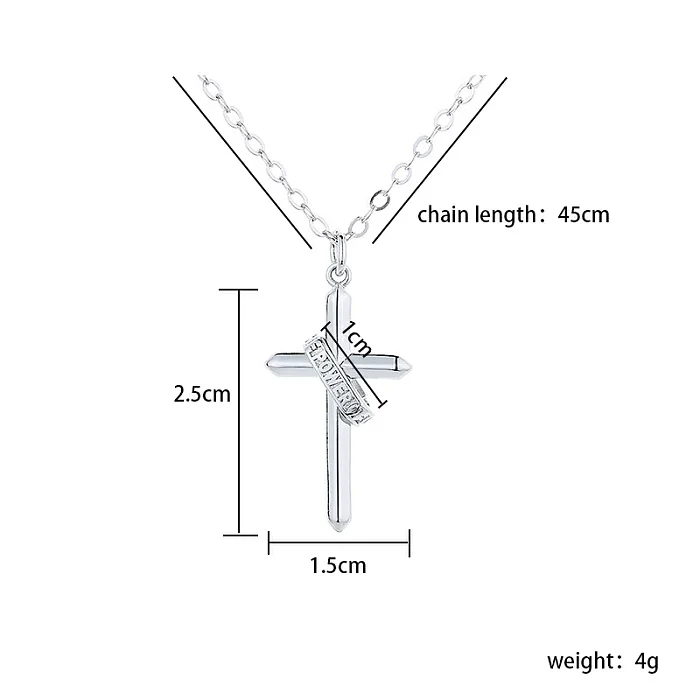 Casual Hip-Hop Punk Cross Stainless Steel  Alloy White Gold Plated Pendant Necklace