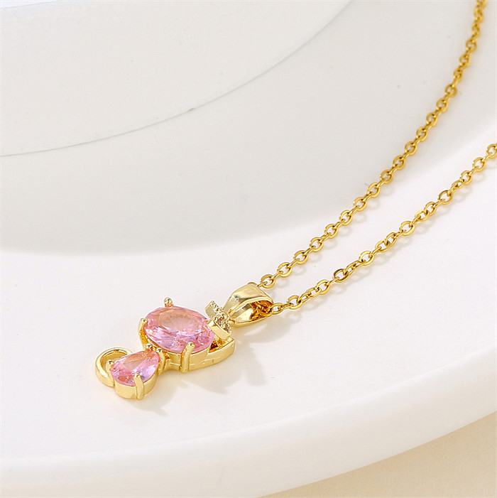 Sweet Cat Stainless Steel  Plating Inlay Artificial Diamond Pendant Necklace