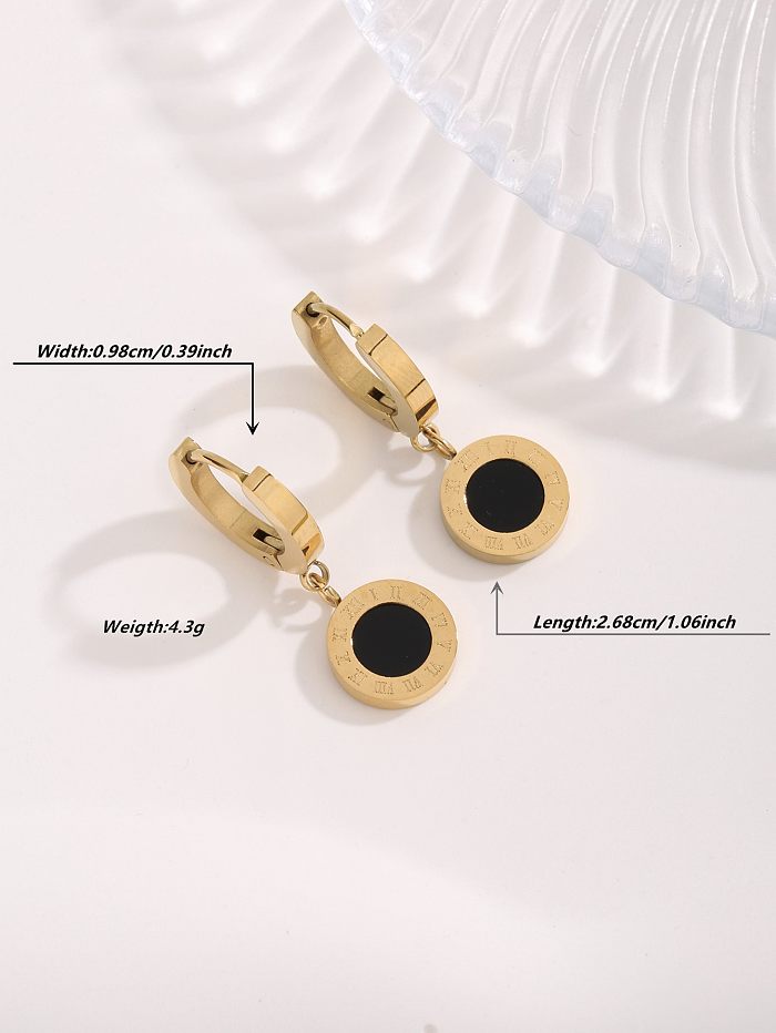 1 Paar lässige, schlichte, runde, mit Zahlen überzogene Inlay-Ohrringe aus Edelstahl mit künstlichen Edelsteinen und vergoldeten Tropfenohrringen