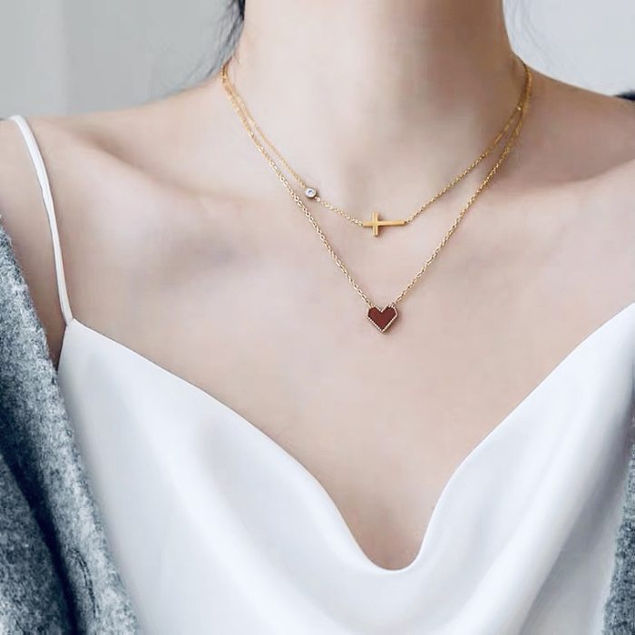 Retro Cross Heart Shape Stainless Steel Necklace 1 Piece