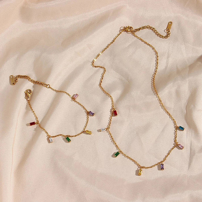 Colar de pulseiras de zircão de aço inoxidável geométrico estilo vintage feminino colares de aço inoxidável