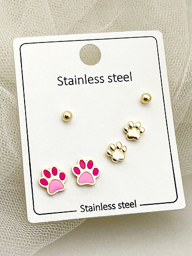 1 Set Cute Sweet Lips Star Paw Print Enamel Plating Inlay Stainless Steel  Artificial Pearls Gold Plated Ear Studs