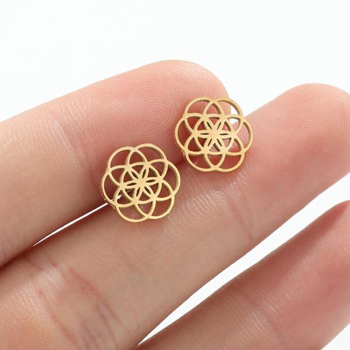 Fashion Flower Stainless Steel  Plating Hollow Out Ear Studs 1 Pair