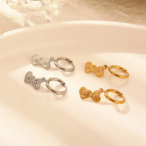 1 paire de boucles d'oreilles pendantes en acier inoxydable, Style Simple, incrustation en forme de cœur, strass