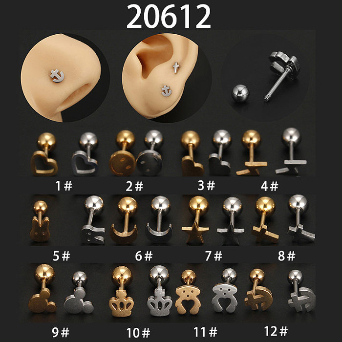 Modische Kaninchen-Herzform-Kronen-Ohrstecker mit Edelstahlbeschichtung, 1 Stück