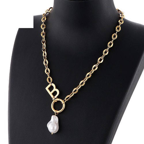 Cross-Border Supply Wholesale European And American Fashion Cool Letter B Necklace Vintage Women's O-Shaped Chain Plastic Bead Necklace One Piece Dropshipping