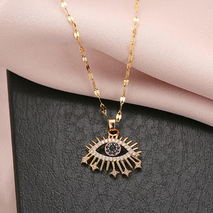 Vintage Style Eye Stainless Steel  Pendant Necklace Inlay Rhinestone Stainless Steel  Necklaces