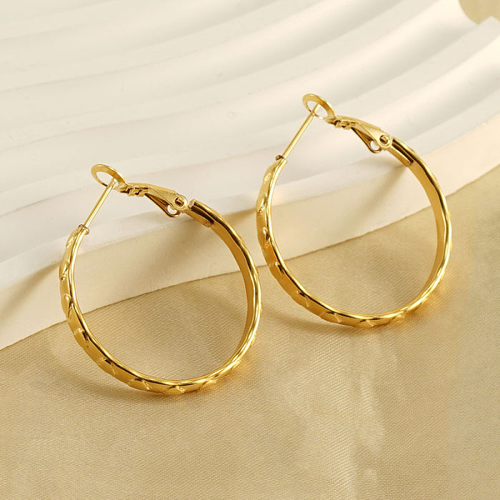 1 Pair Modern Style Simple Style Solid Color Plating Stainless Steel  18K Gold Plated Hoop Earrings