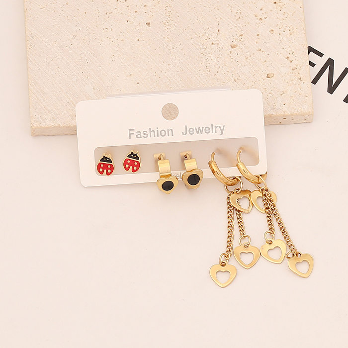 Fashion Heart Shape Butterfly Stainless Steel  Plating Inlay Pearl Zircon Earrings 1 Set