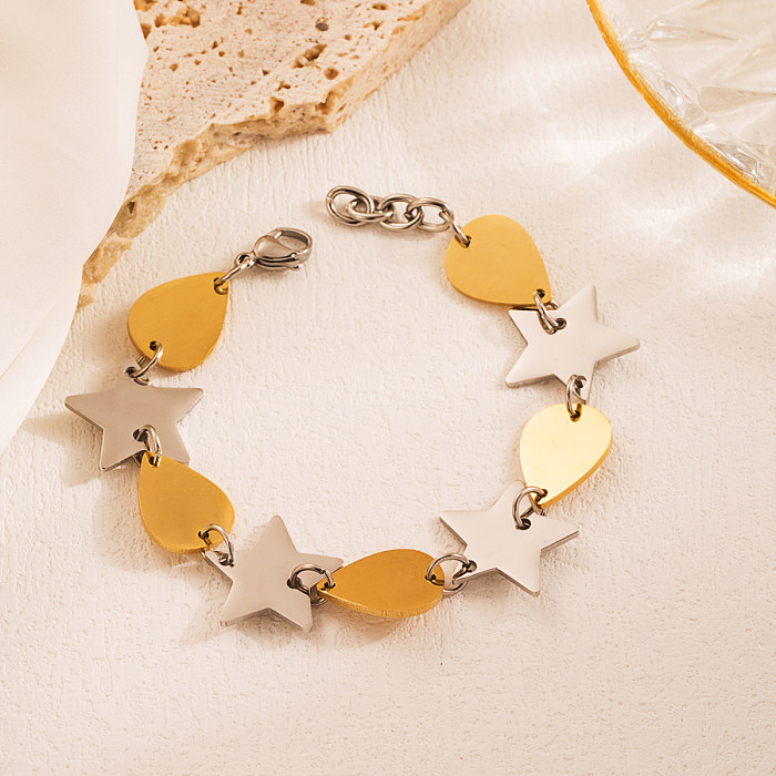 Hip-Hop Cool Style Round Star Oval Stainless Steel Plating 18K Gold Plated Bracelets