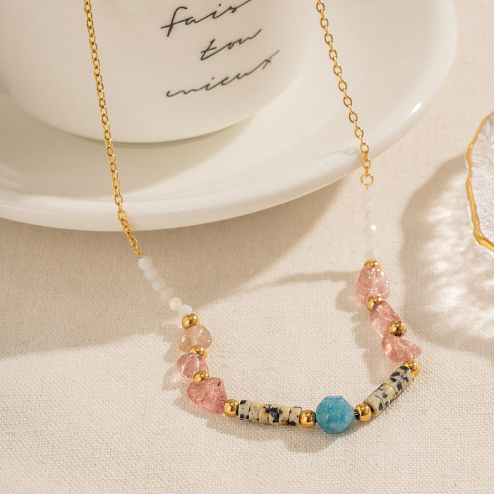 IG Style Schlichter Stil, unregelmäßige Halskette aus Edelstahl mit Perlenbeschichtung und 18 Karat vergoldet