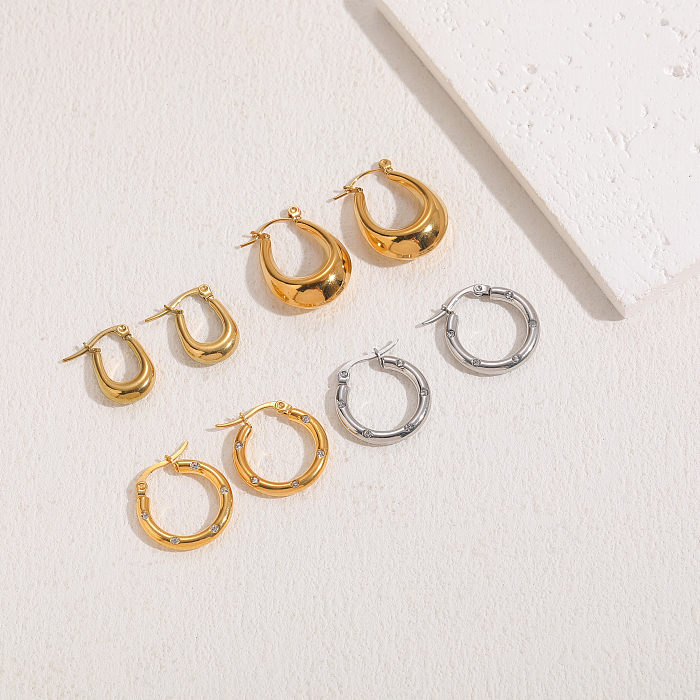 1 زوج أنيق على شكل حرف C على شكل حرف U غير متماثل مطلي بالذهب من الفولاذ المقاوم للصدأ الزركون 14 قيراط