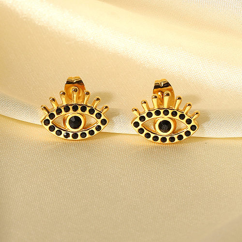 New Fashion Black Diamond Eye 18K Gold Stainless Steel  Earrings
