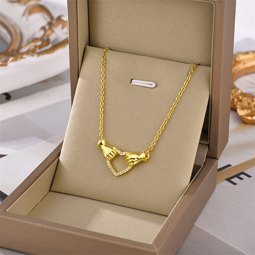 Fashion Hand Heart Shape Stainless Steel Plating Hollow Out Inlay Zircon Necklace 1 Piece