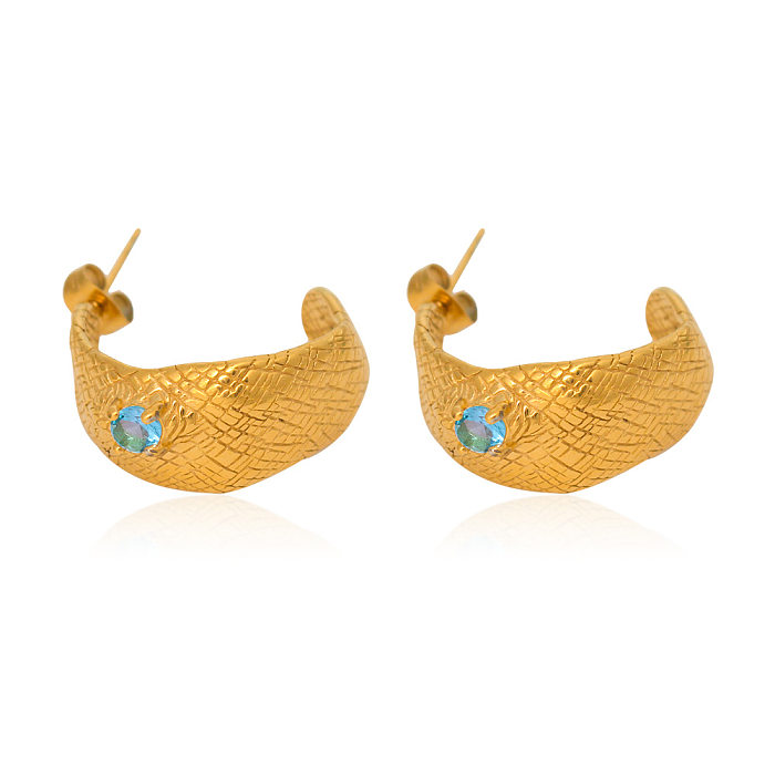1 par de brincos de orelha banhados a ouro 18K com revestimento geométrico básico de aço inoxidável