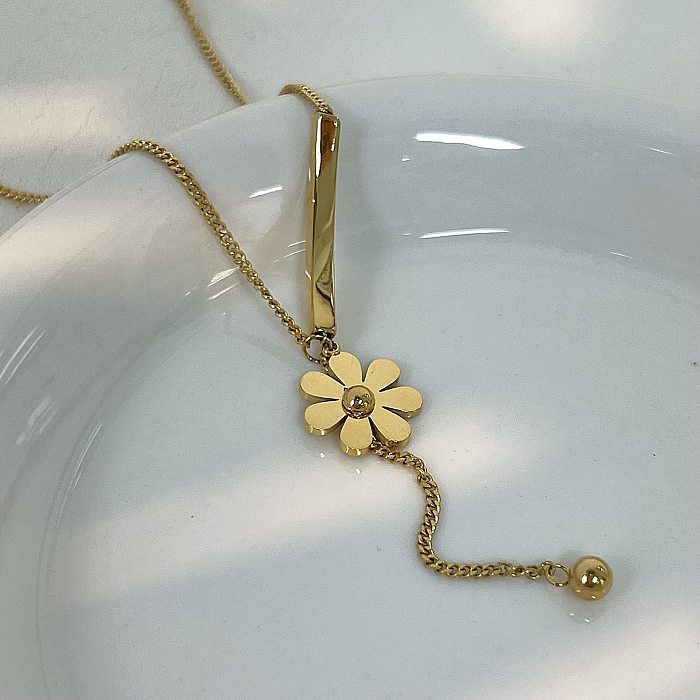 Collier en forme de cœur pour femme, 1 pièce, fleur, placage en acier inoxydable, incrustation de pierres précieuses artificielles