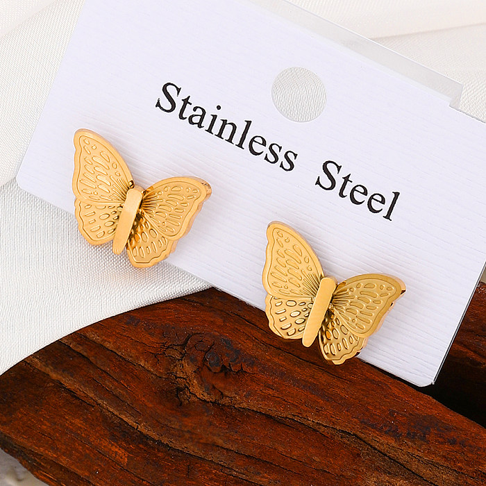 1 Paar elegante, süße Schmetterlings-Ohrstecker im IG-Stil aus 18 Karat vergoldetem Edelstahl