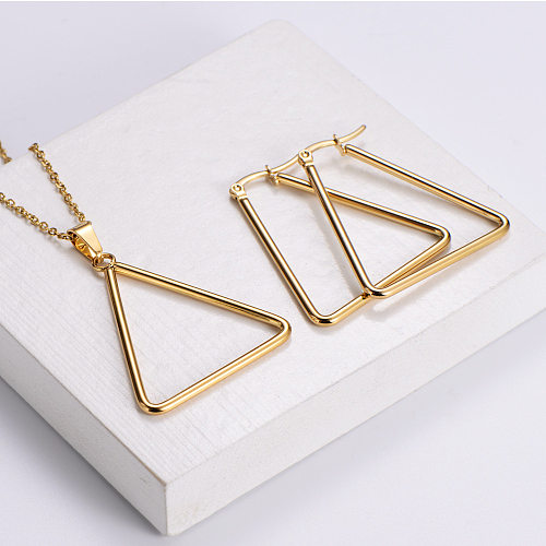 Stainless Steel 316L Fashion Geometric Glossy Necklace Earrings Set Wholesale