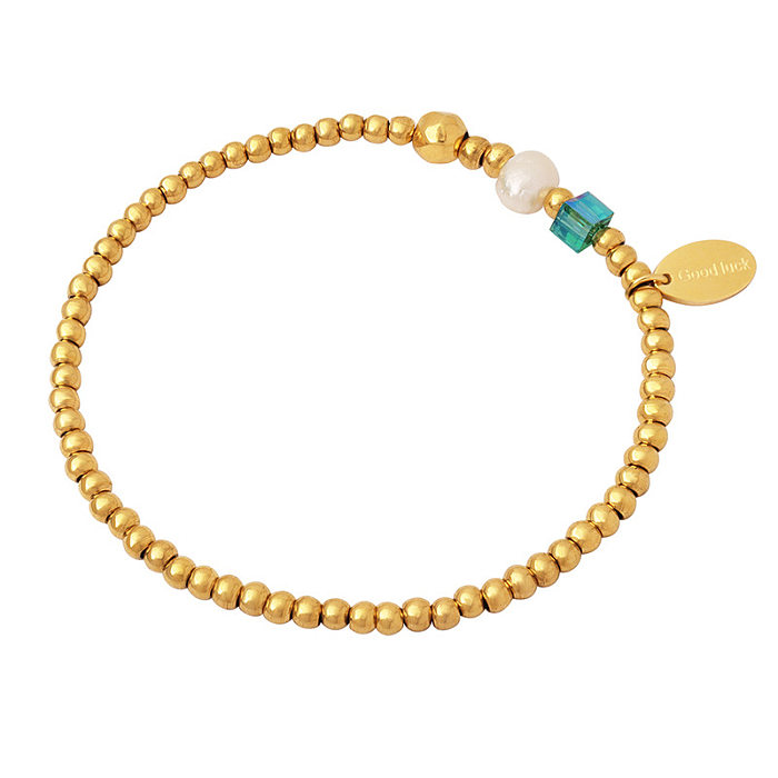 Bracelets en acier au titane ronds géométriques de style ethnique Bracelets en acier inoxydable en cristal artificiel avec perles
