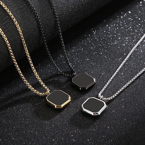 Punk Square Stainless Steel  Stainless Steel Epoxy Pendant Necklace Long Necklace