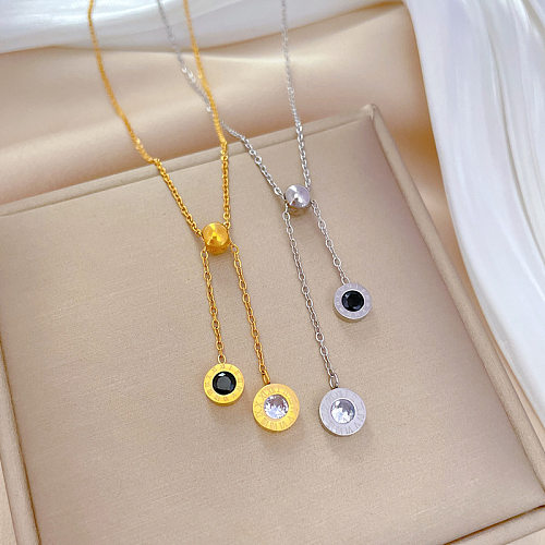 Simple Style Round Stainless Steel Plating Inlay Rhinestones Necklace