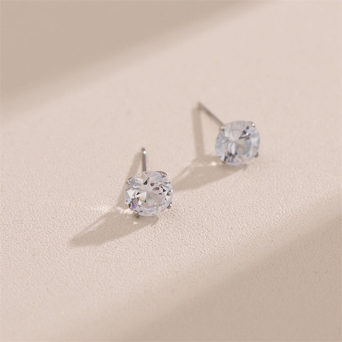 1 Pair Simple Style Irregular Round Plating Inlay Stainless Steel  Zircon White Gold Plated Earrings