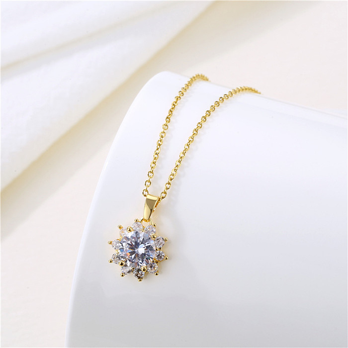 1 Piece Fashion Water Droplets Heart Shape Snowflake Stainless Steel  Inlay Zircon Pendant Necklace