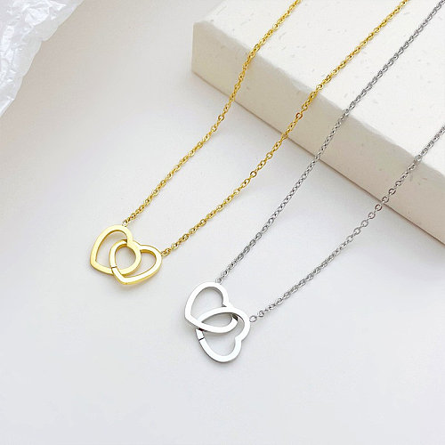 Simple Style Heart Shape Stainless Steel  White Gold Plated Gold Plated Pendant Necklace In Bulk