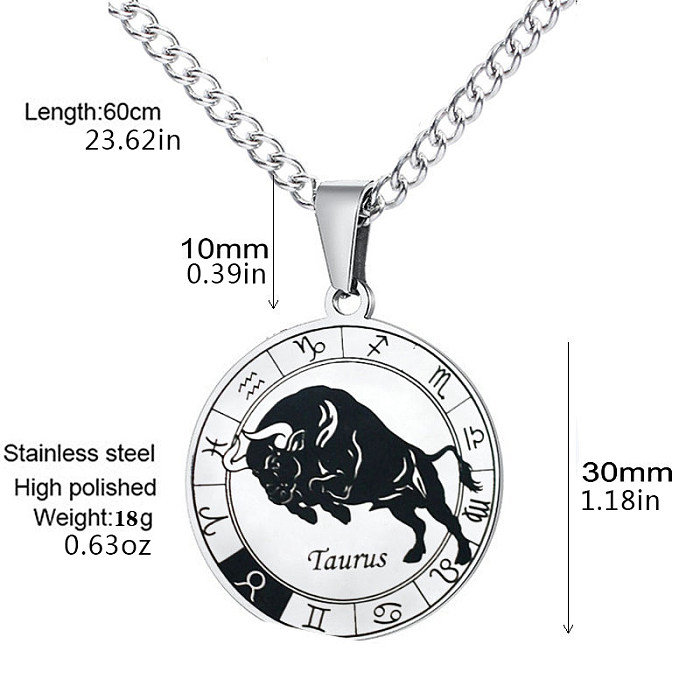 Simple Style Streetwear Round Constellation Stainless Steel  Carving Pendant Necklace