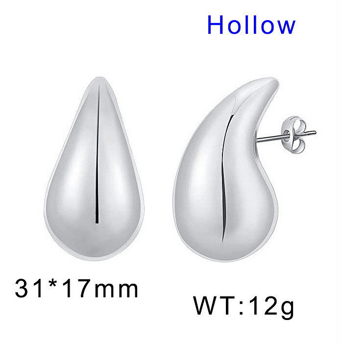1 paire de clous d'oreilles en acier inoxydable plaqué or 18 carats, style moderne, gouttelettes d'eau